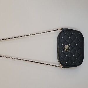 Badgley Mischka Gold Studded Black Crossbody With Gold Chain Leather Strap